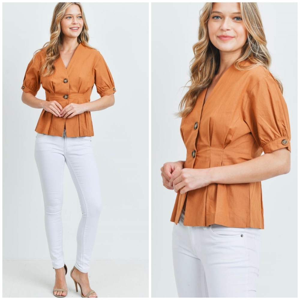 LAST ONE❗️LA MIEL Ginger Color Puff Sleeves Top
